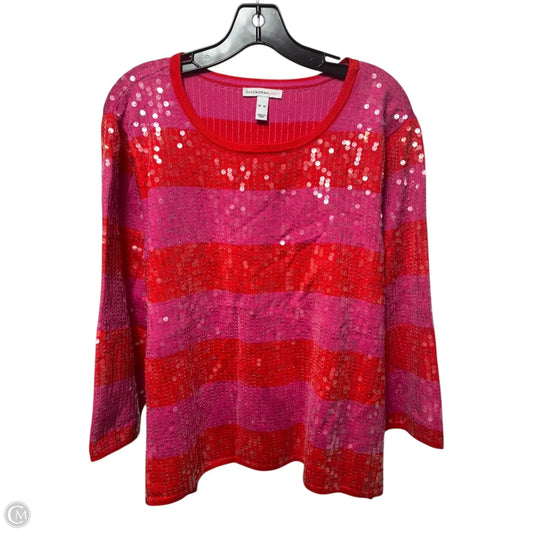 Sequin Sweater By Isaac Mizrahi Live Qvc In Pink & Red, Size: Xl