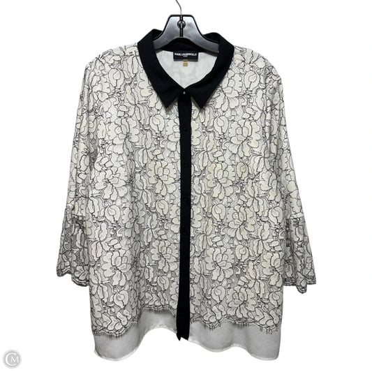 Lace Top Long Sleeve Designer By Karl Lagerfeld In Black & White, Size: Xl