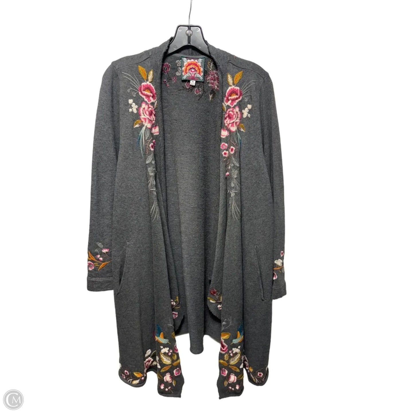 Isla Floral Embroidered Draped Cardigan By Johnny Was In Grey, Size: M