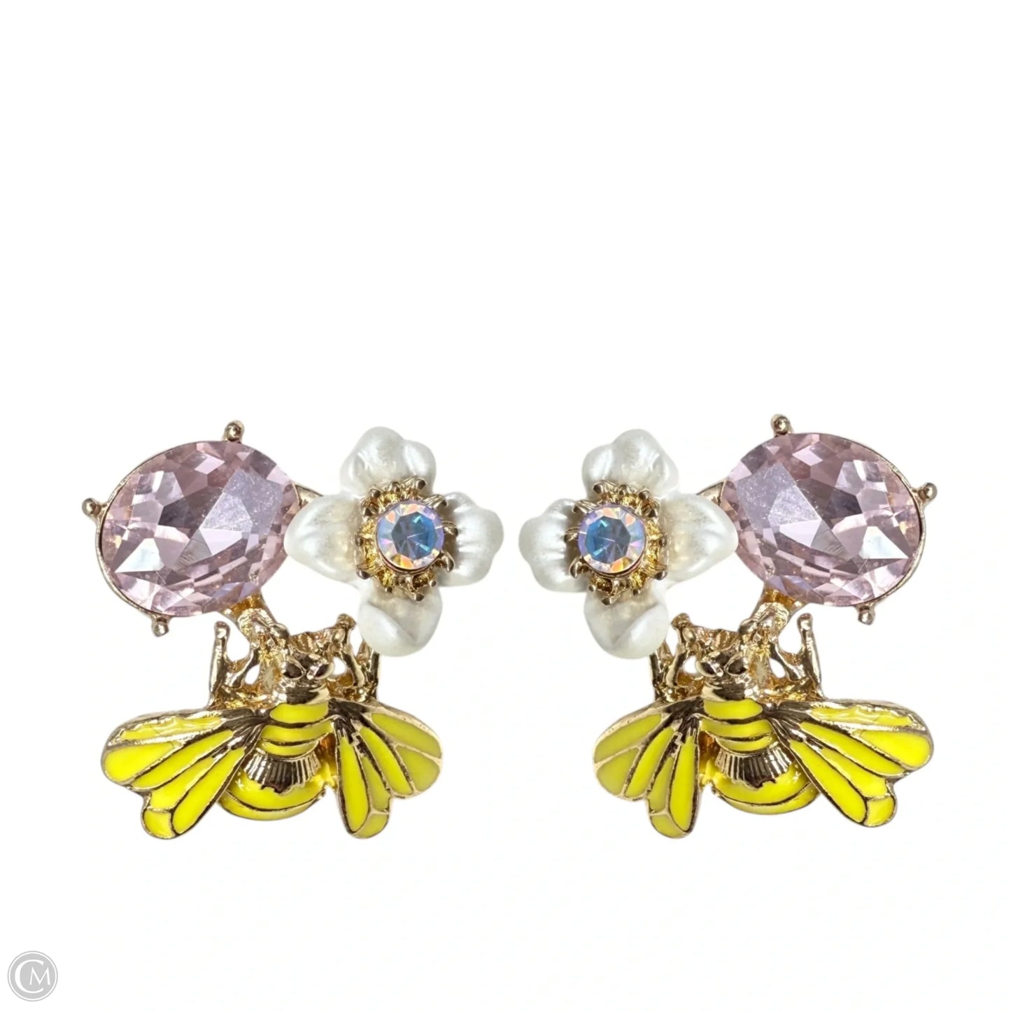 Bee Flower Rhinestone Cluster Earrings By Betsey Johnson