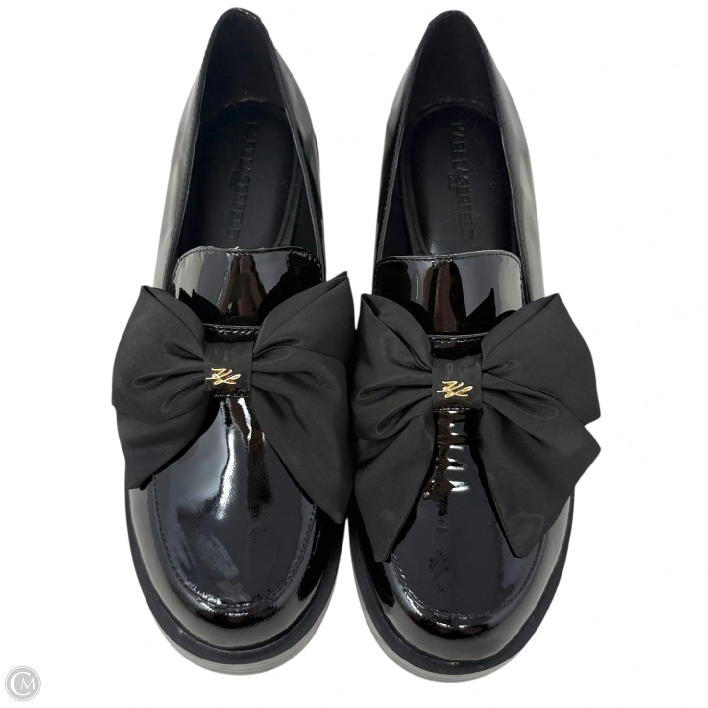 Camilia Bow Slip-On Loafers Designer By Karl Lagerfeld In Black, Size: 9