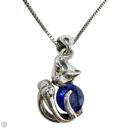 Sterling Silver & Sapphire CZ Cat Necklace
