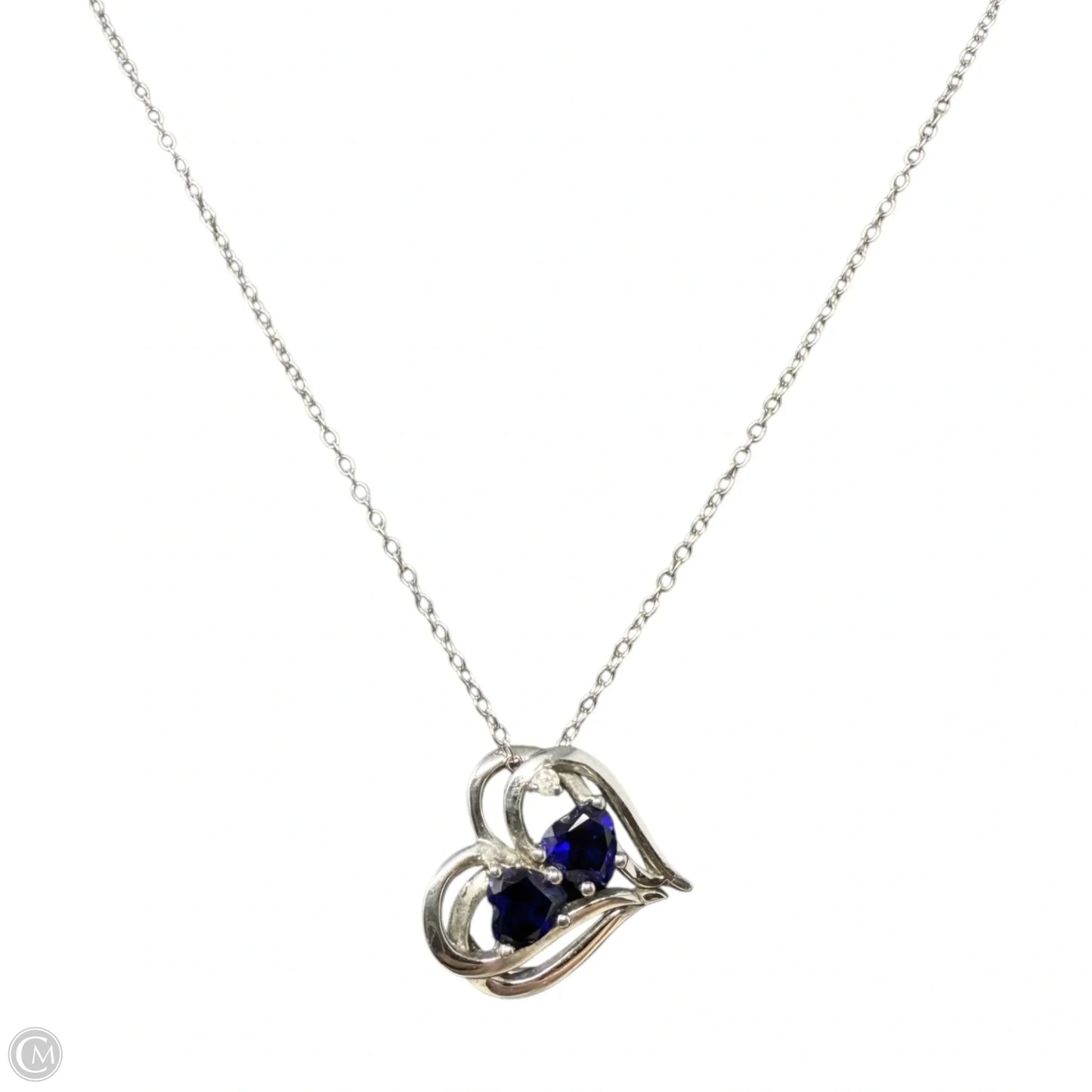 Sterling Silver Lab Created Sapphire and Diamond Heart Necklace By Miadora