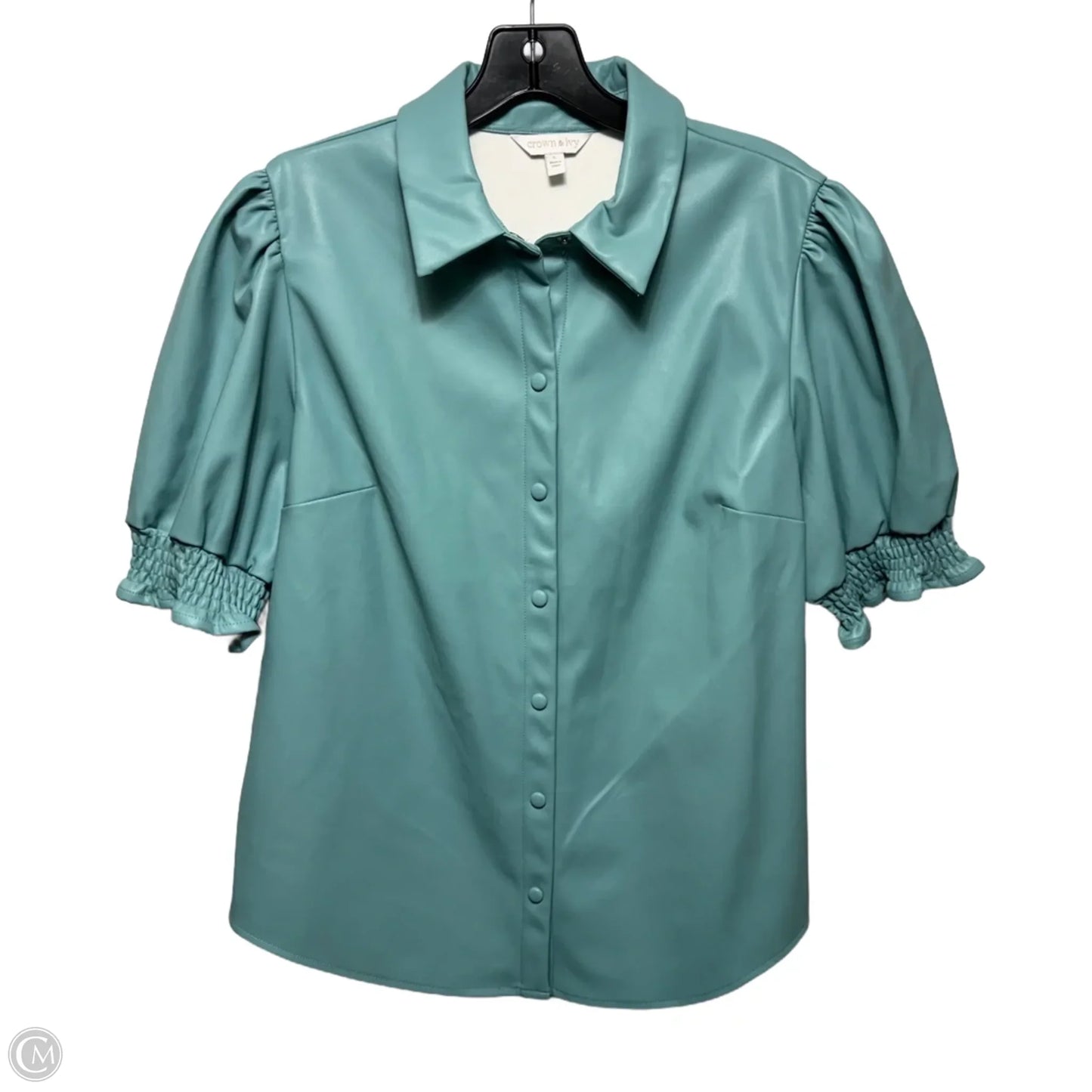 Faux Leather Top Short Sleeve By Crown And Ivy In Blue, Size: L