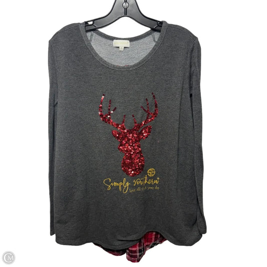 Top Long Sleeve By Simply Southern In Grey, Size: L