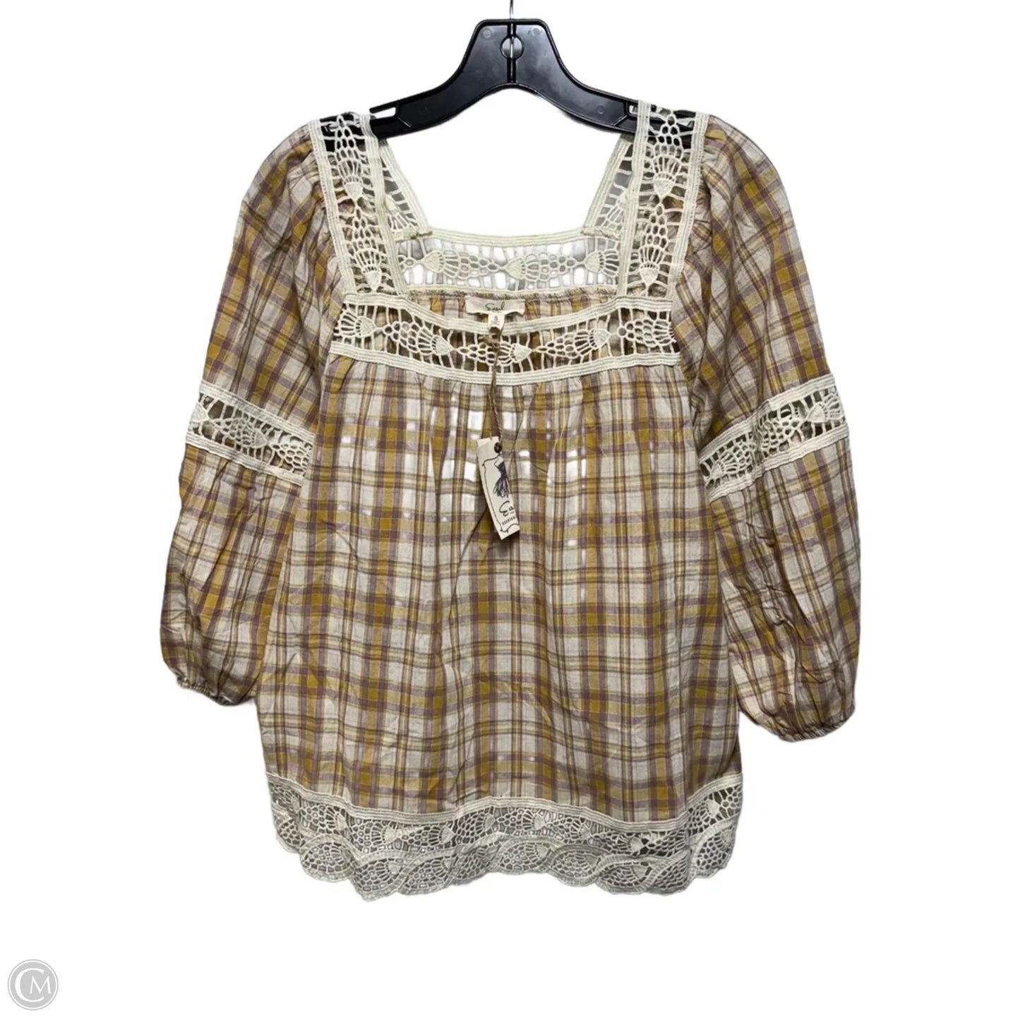 Top 3/4 Sleeve By Easel In Plaid Pattern, Size: S