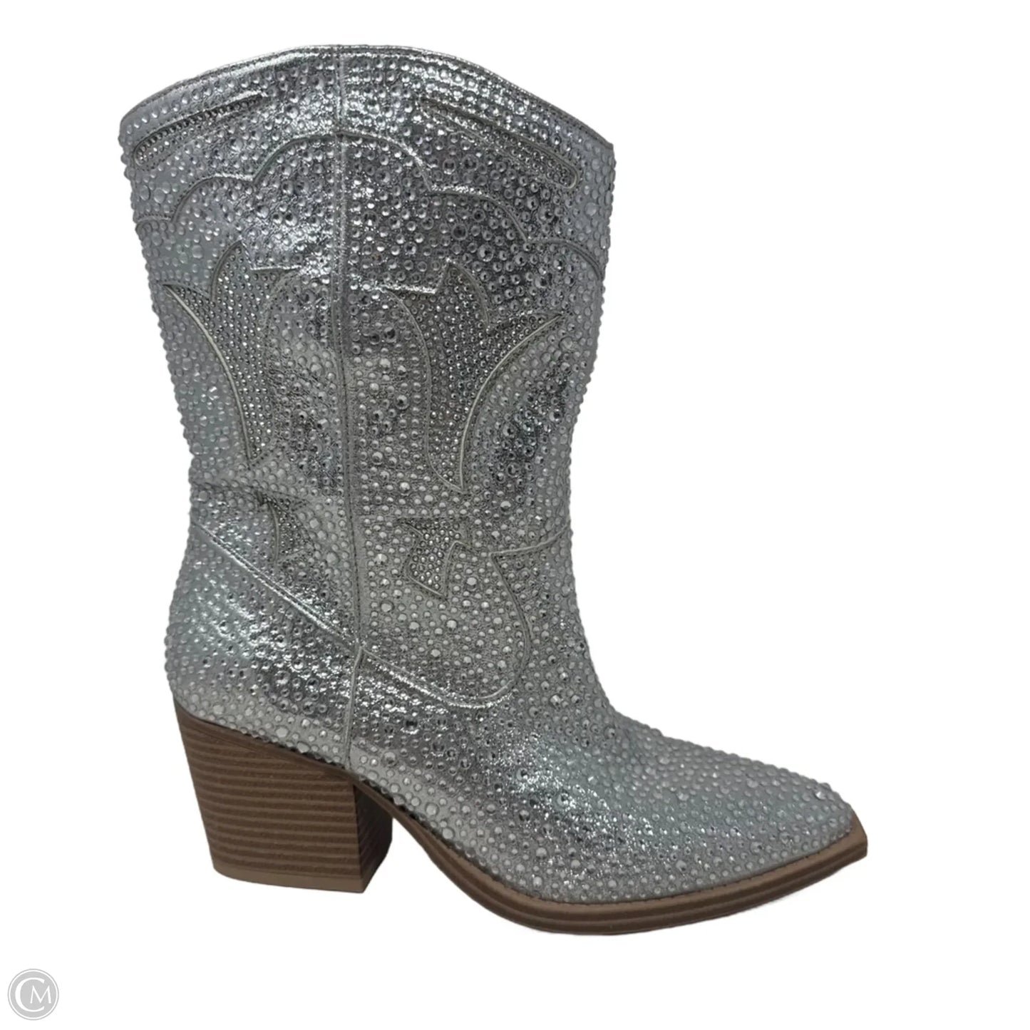 Bedazzled Boots Western By Crown Vintage In Silver, Size: 7
