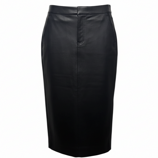 Faux Leather Midi Skirt By Express In Black, Size: 2