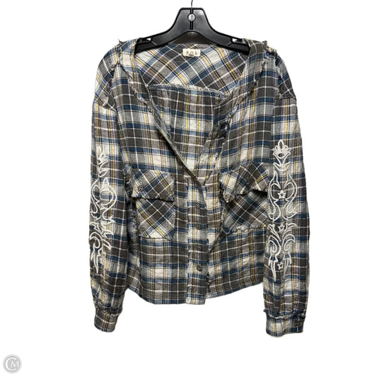 Top Long Sleeve By Pol In Plaid Pattern, Size: S