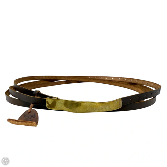 “Include” Hammered Bar Buckle Skinny Leather Wrap Belt By Bauxo, Size: Medium
