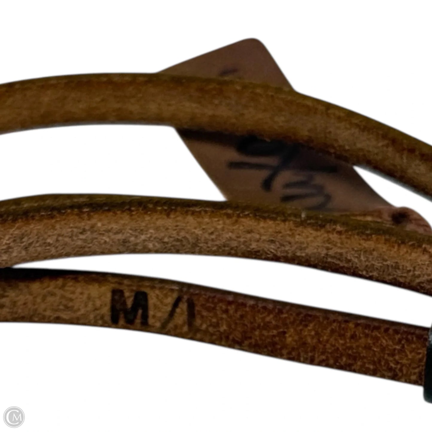 “Include” Hammered Bar Buckle Skinny Leather Wrap Belt By Bauxo, Size: Medium