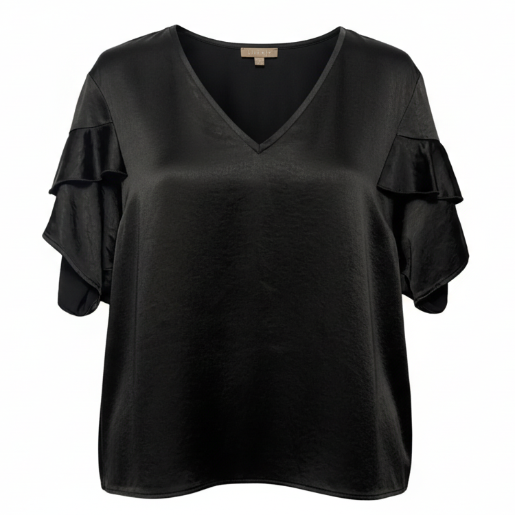 Blouse Short Sleeve By Lilla P In Black, Size: M