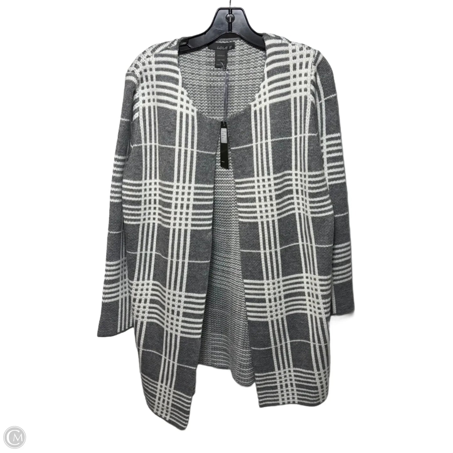 Sweater Cardigan By Lola B In Grey & White, Size: L