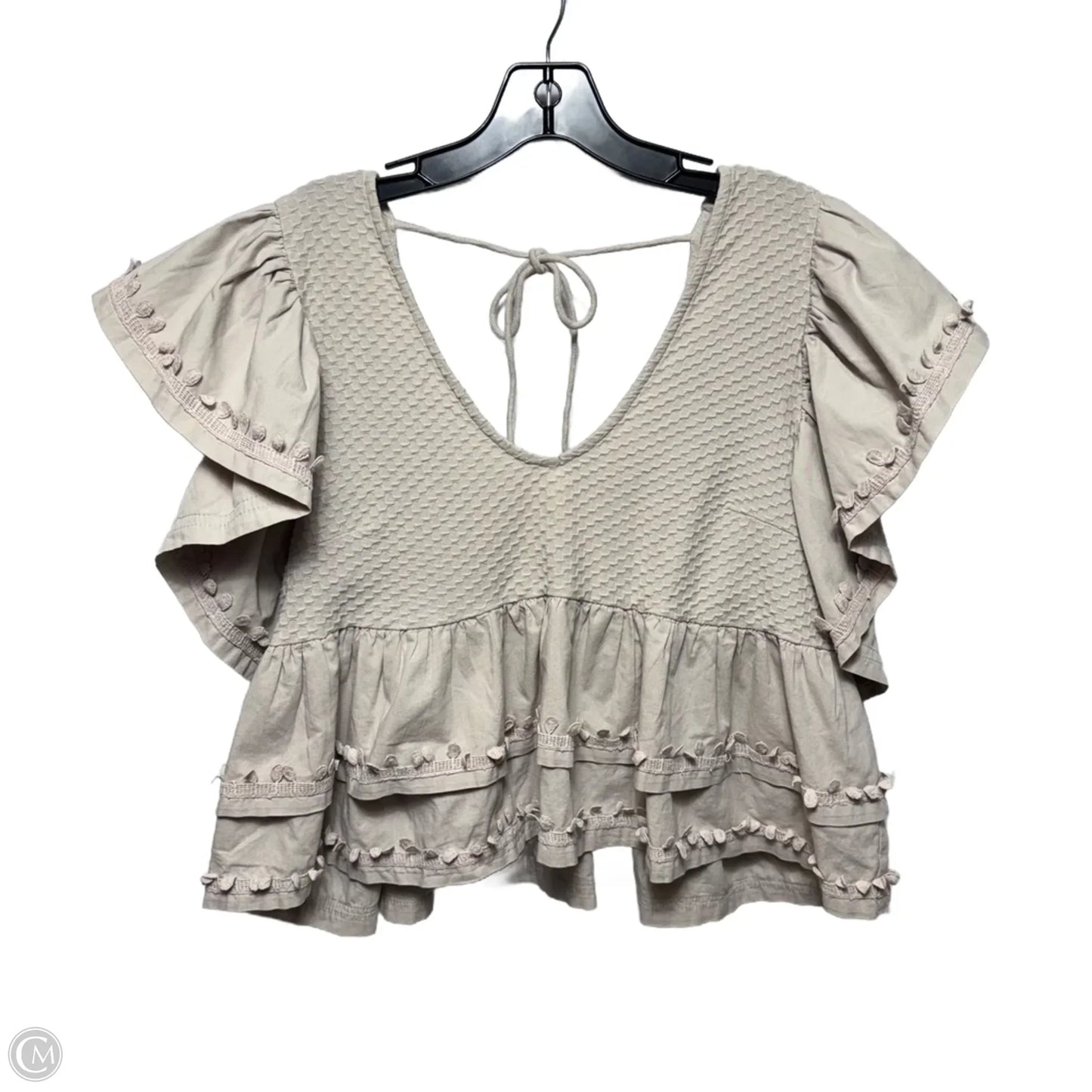 Ruffle-Sleeve Tiered V-Neck Top By Anthropologie In Taupe, Size: M