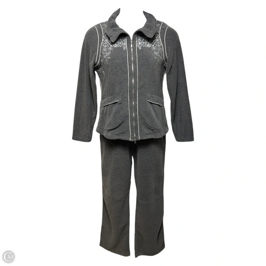 Winter Embroidered Fleece Tracksuit Set Designer By Escada In Grey, Size: L