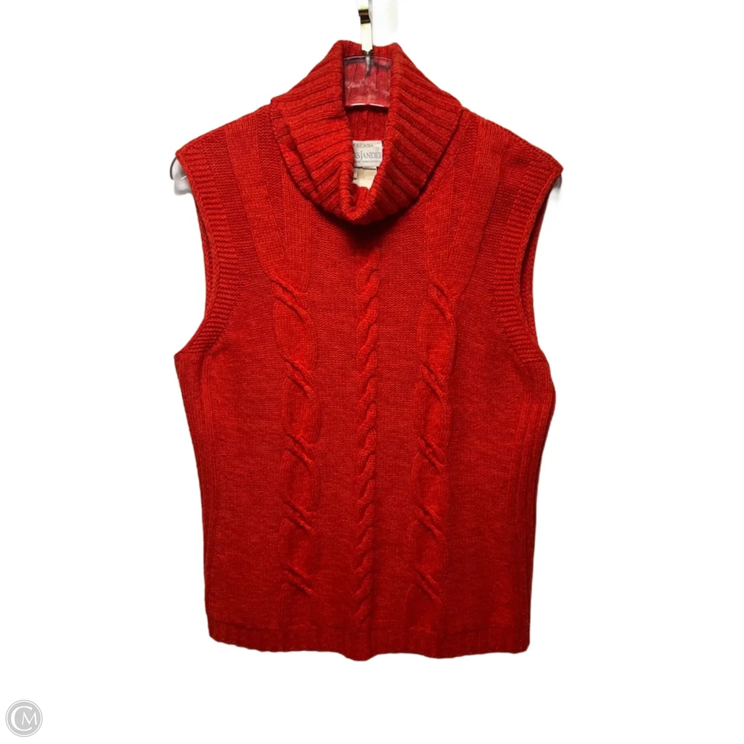 Cable Knit Turtleneck Sleeveless Sweater Designer By Escada In Orange, Size: L (42 EU)
