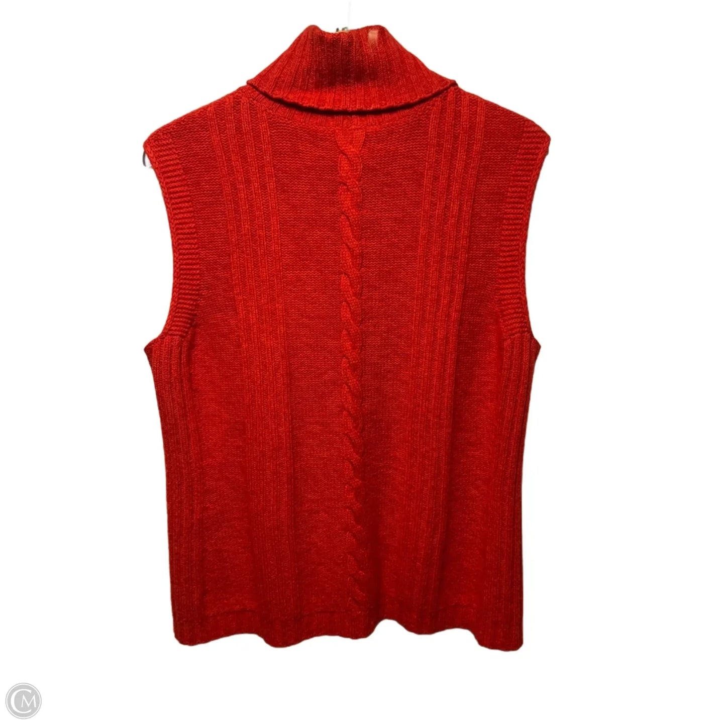 Cable Knit Turtleneck Sleeveless Sweater Designer By Escada In Orange, Size: L (42 EU)