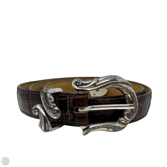 Allegro Swirl Faux Croc Embossed Brown Leather Belt With Silver Tone Buckle By Brighton, Size: Medium