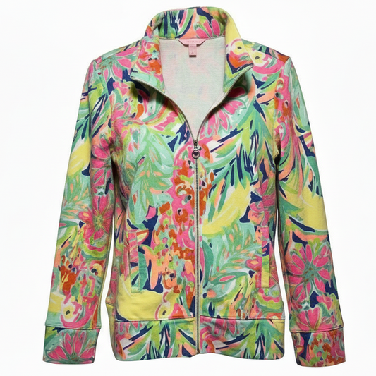 Reagan Zip Up Jacket Designer By Lilly Pulitzer In Multi Casa Banana, Size: M
