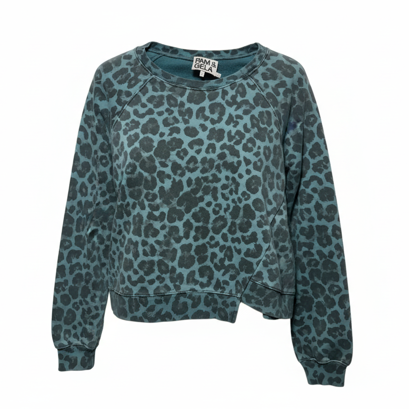 Leopard Asymmetric Crewneck Sweatshirt By Pam & Gela In Animal Print, Size: M