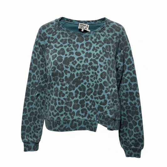 Leopard Asymmetric Crewneck Sweatshirt By Pam & Gela In Animal Print, Size: M