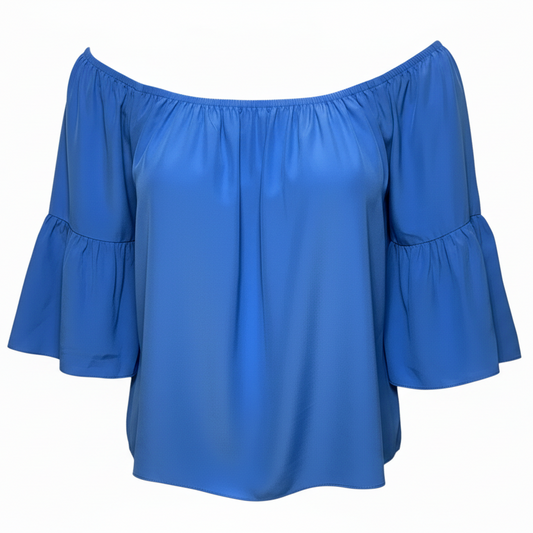 Sanilla Off The Shoulder Silk Top 3/4 Sleeve Designer By Lilly Pulitzer In Lapis Blue, Size: S