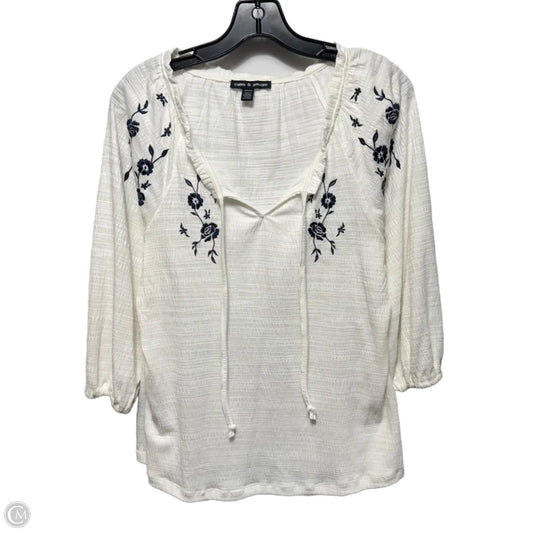 Embroidered Top Long Sleeve By Cable And Gauge In Blue & White, Size: S