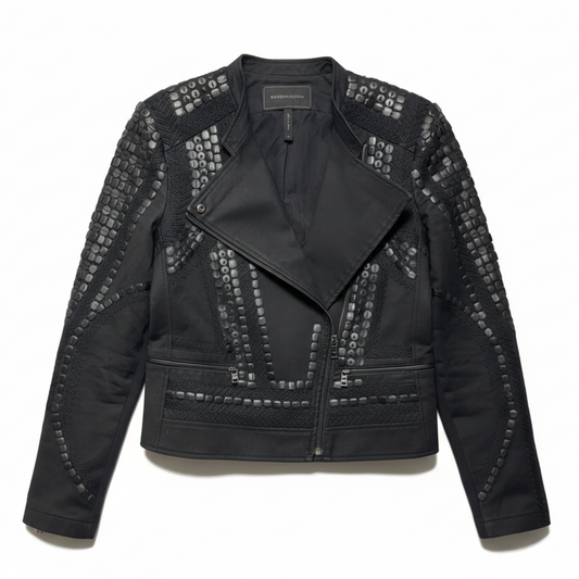 Jaison Sequin Cropped Moto Jacket By Bcbgmaxazria In Black, Size: M
