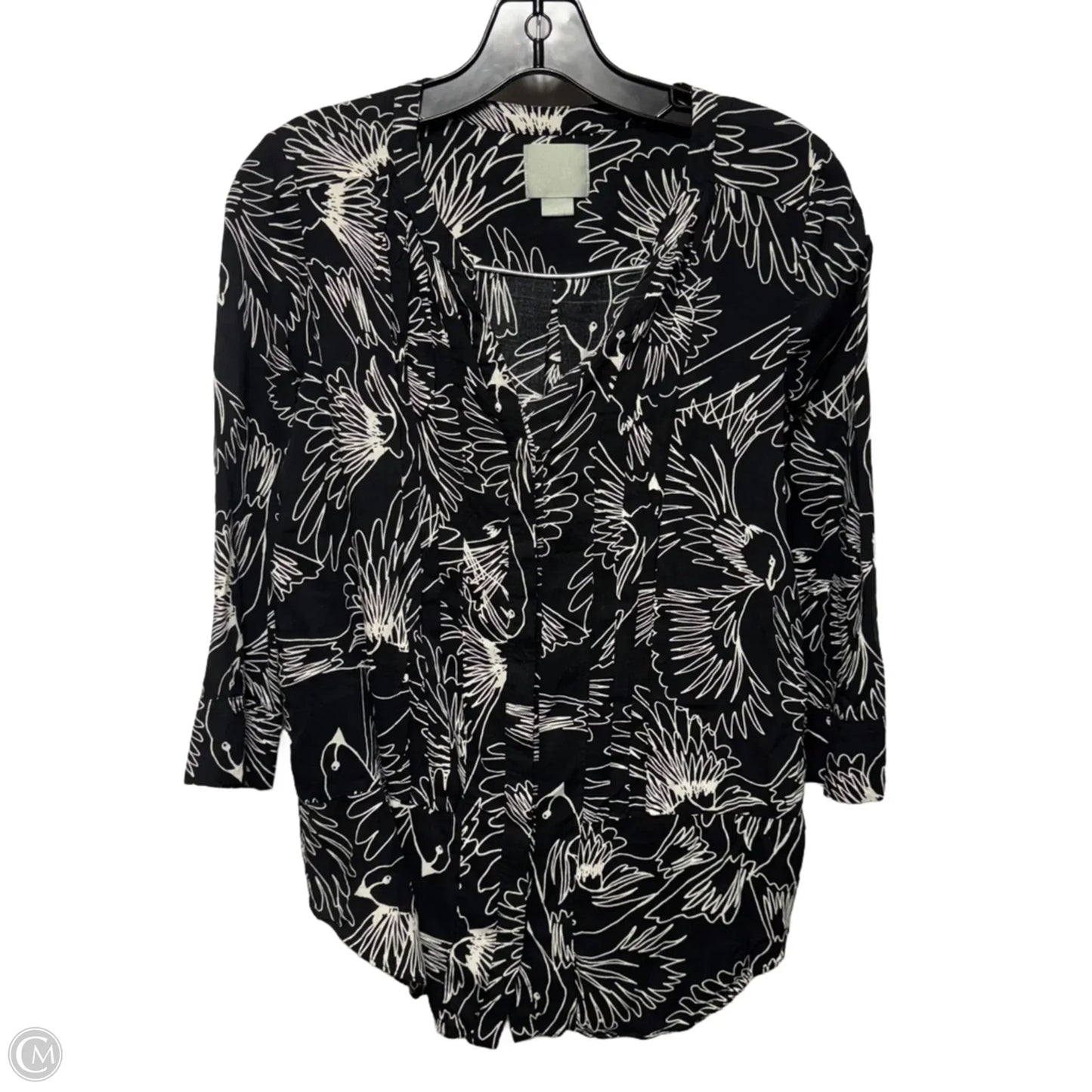 Bird Print Blouse By Maeve In Black & White, Size: 4