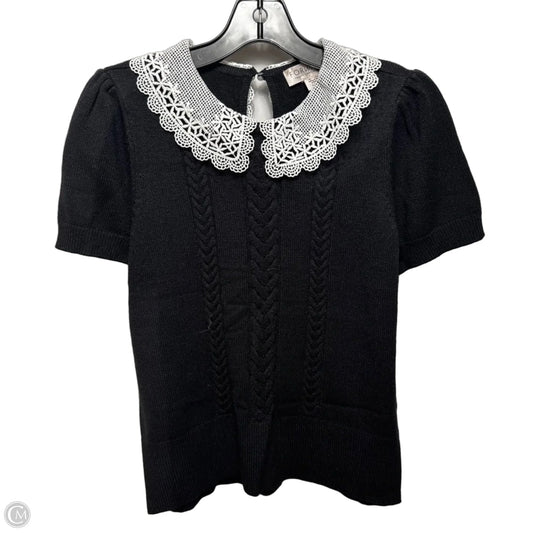 Sweater Short Sleeve By Forward In Black & White, Size: L