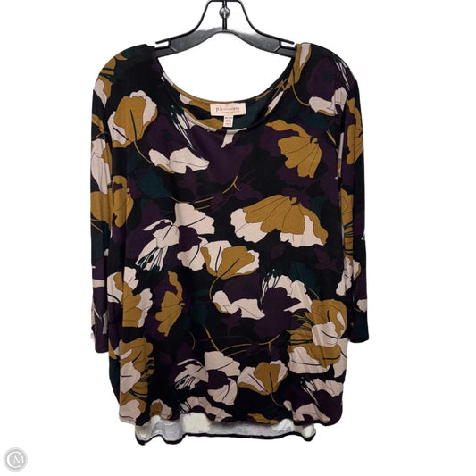 Top 3/4 Sleeve By Philosophy In Floral Print, Size: 3x