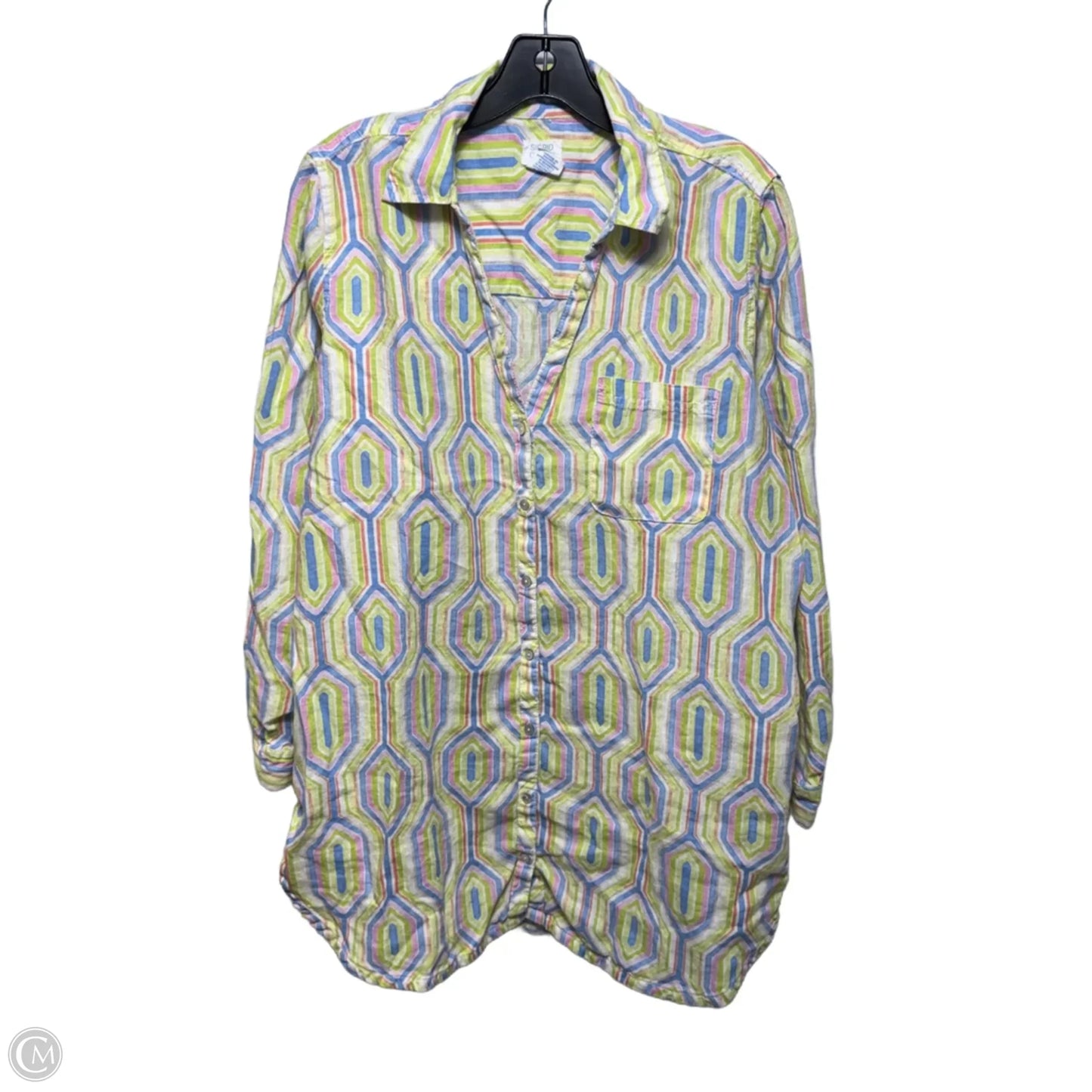 Linen Tunic Long Sleeve By Sigrid Olsen In Geometric Pattern, Size: L