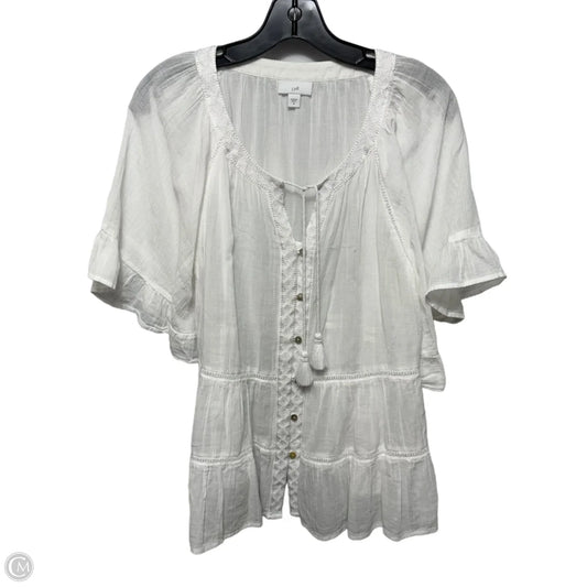 Lace Up High Low Top Short Sleeve By Pol In White, Size: L