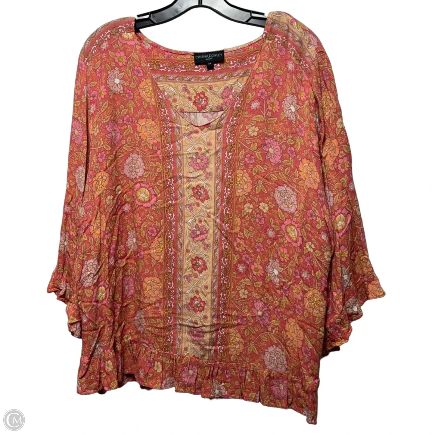 Top 3/4 Sleeve By Cynthia Rowley In Floral Print, Size: 2x