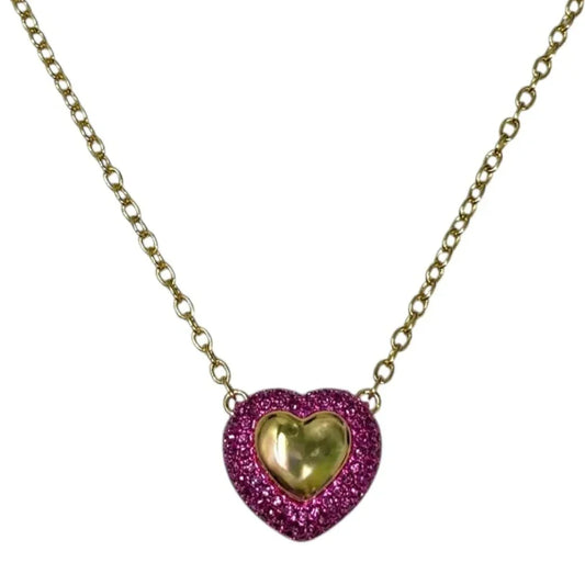 Fuchsia Crystal Heart Necklace Designer By Kurt Geiger