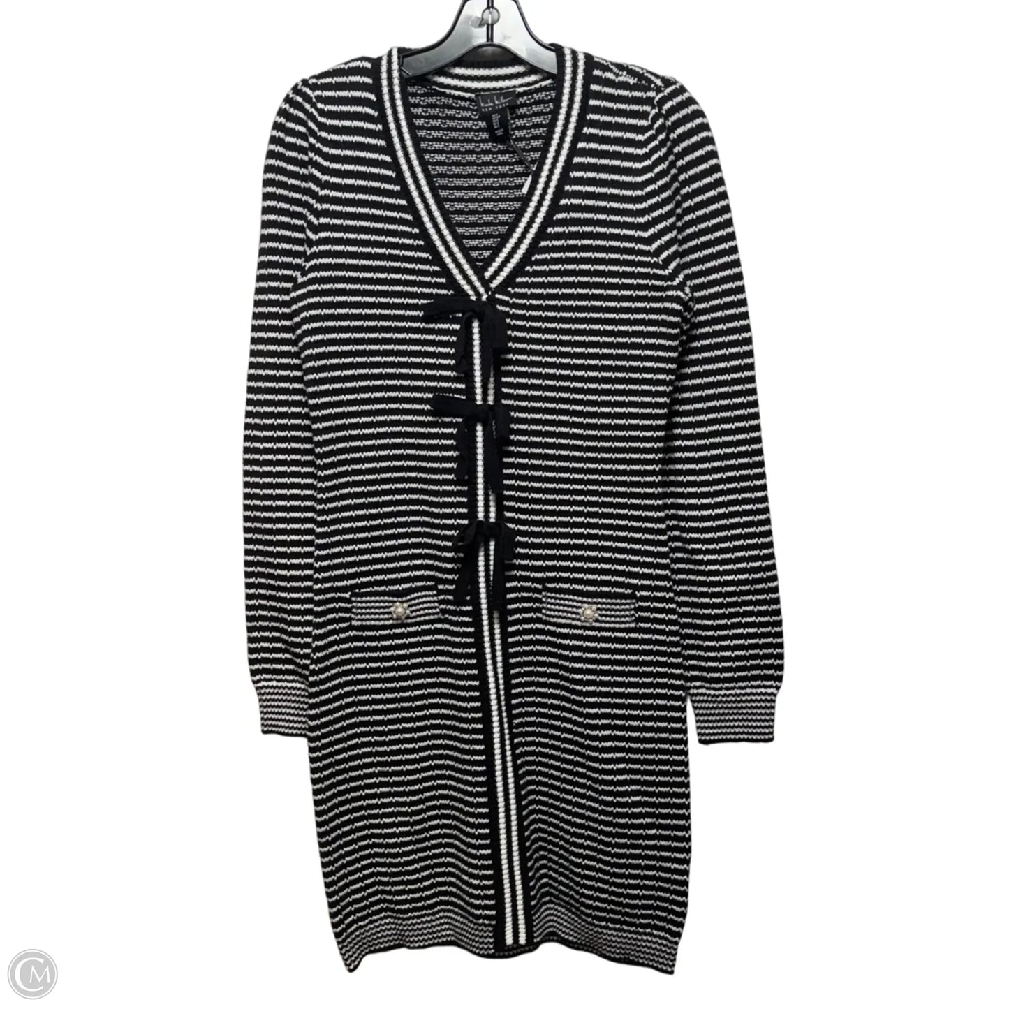 Sweater Cardigan By Nicole Miller In Black & White, Size: S