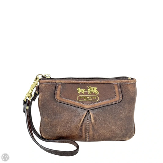 Madison Leather Pleated Wristlet Designer By Coach, Size: Small