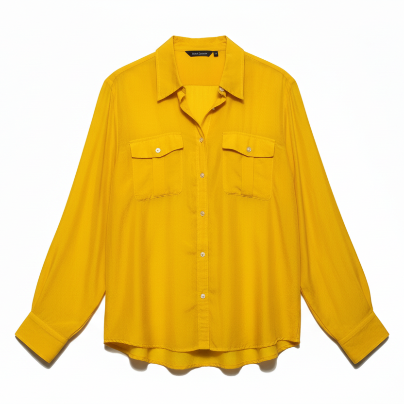 Silk Blend Top Long Sleeve By Lauren By Ralph Lauren In Yellow, Size: L