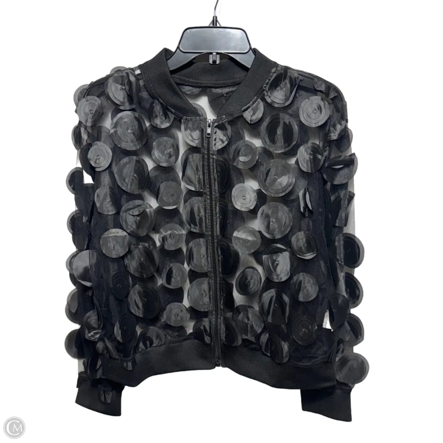 Sheer Textural Circle Jacket In Black, Size: M