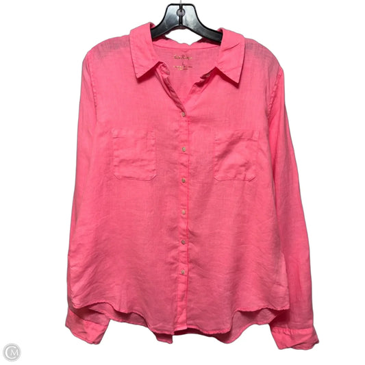 Sea View Linen Top Long Sleeve Designer By Lilly Pulitzer In Pink, Size: L