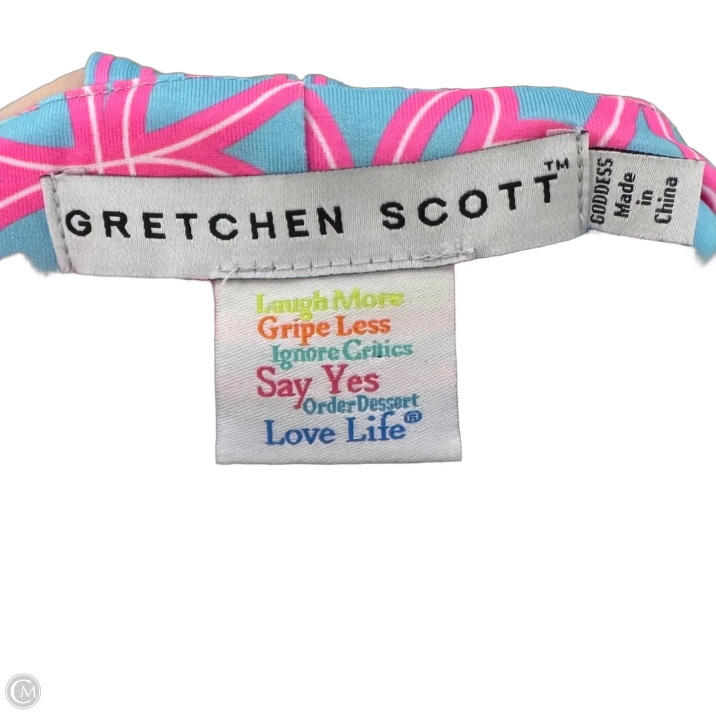Isosceles Jersey Geometric Print Halter Cut Out Dress By Gretchen Scott In Blue & Pink, Size: XXL