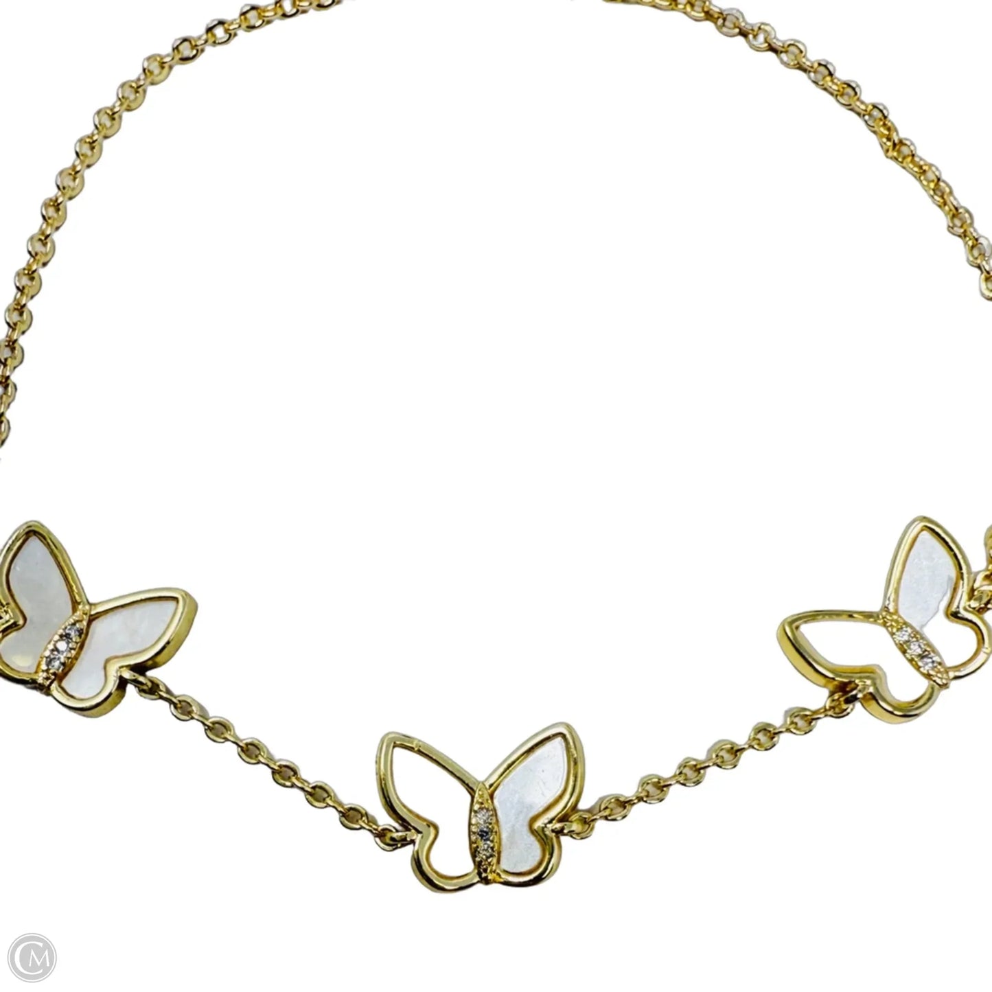 Gold Tone, Mother Of Pearl & CZ Butterfly Slider Bracelet