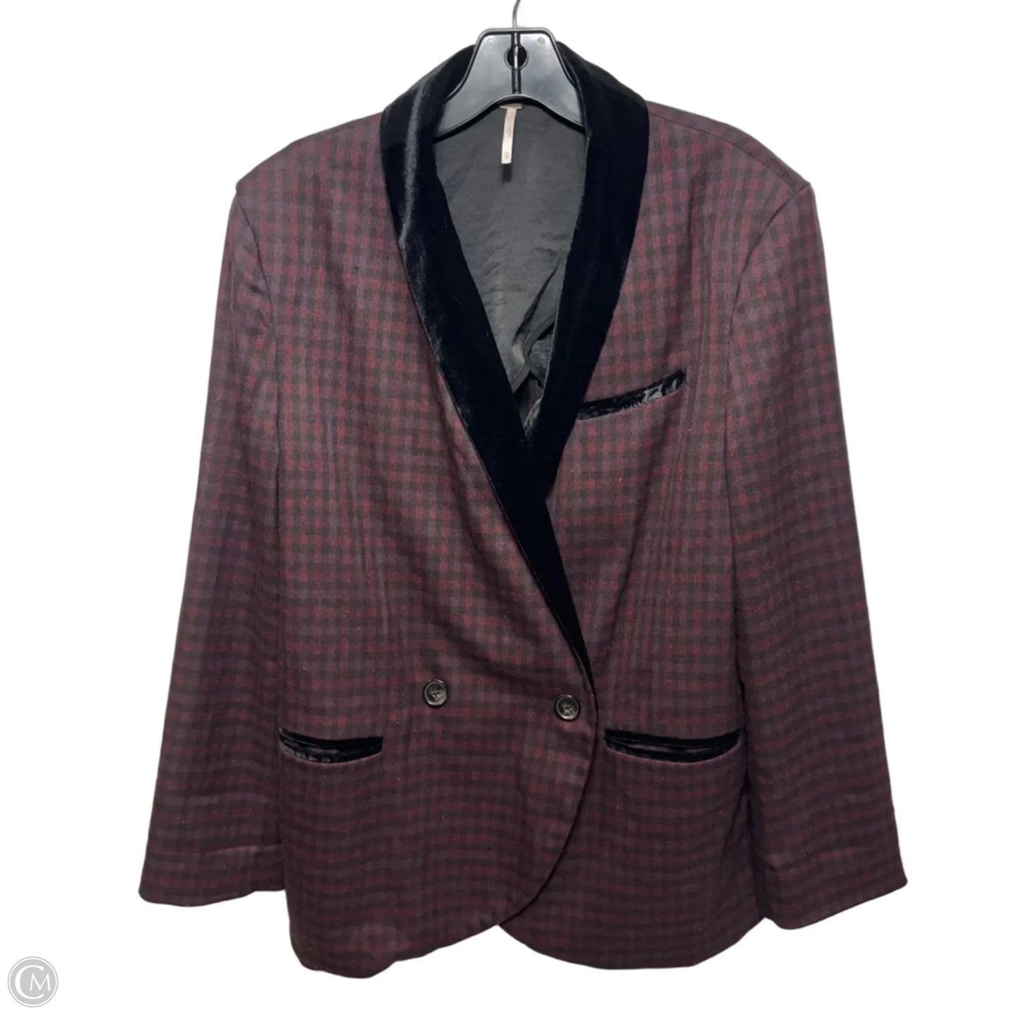 Velvet-Trimmed Plaid Blazer By Free People In Plaid Pattern, Size: Xs