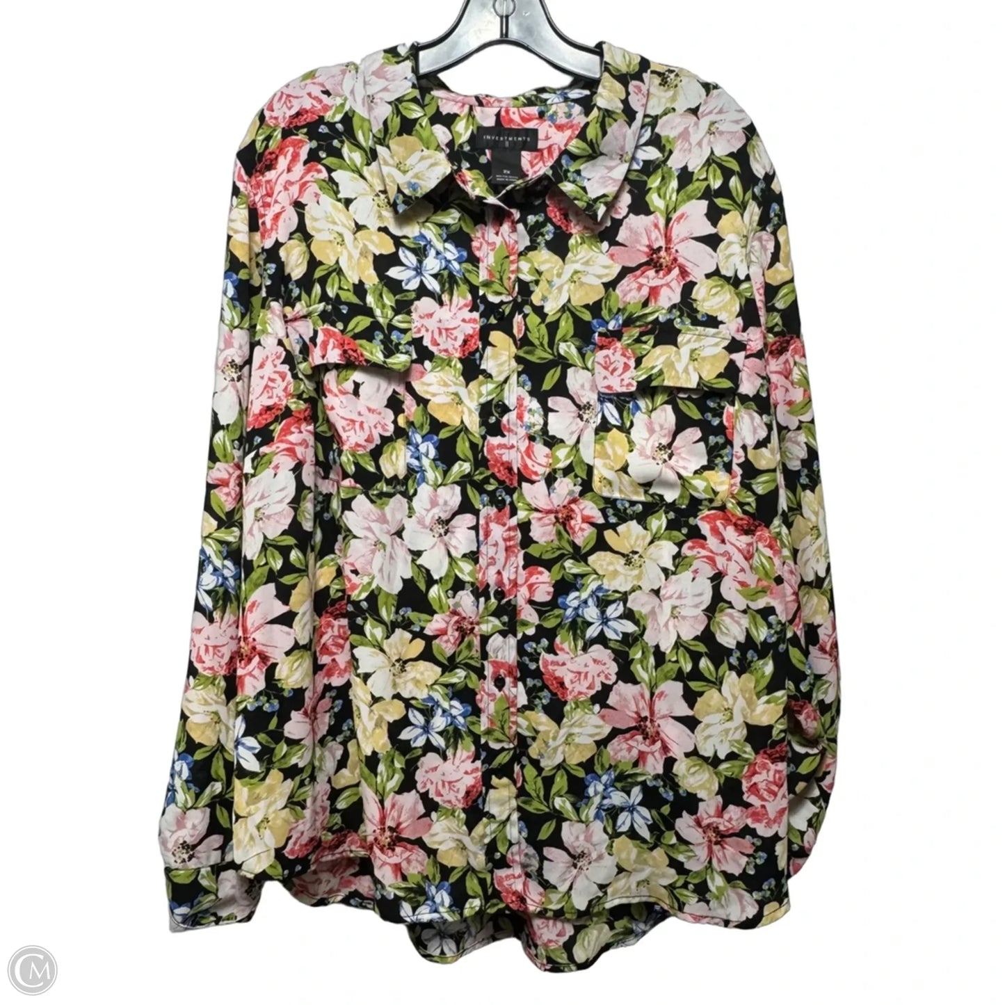 Top Long Sleeve By Investments In Floral Print, Size: 2x