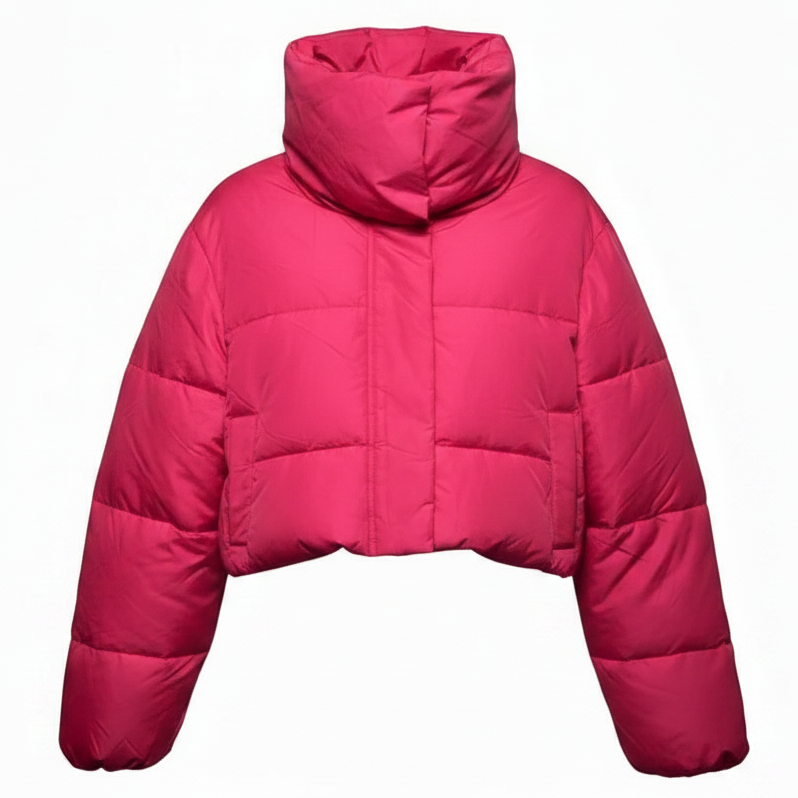 Phaedra Cropped Puffer Jacket By Unreal Fur In Pink, Size: M