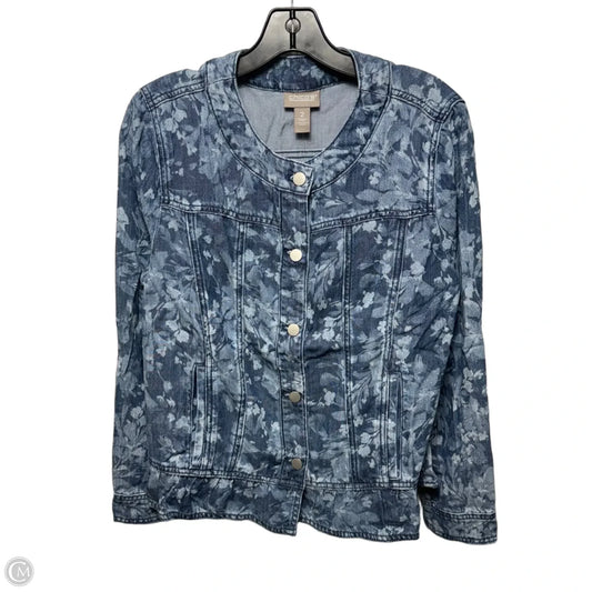 Jacket Denim By Chicos In Floral Print, Size: L