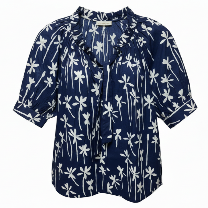 Pam Short Sleeve Top By Fitzroy & Willa In Blue & White, Size: XS