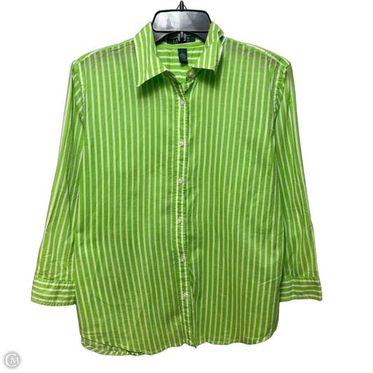 Cotton Top Long Sleeve By Lauren By Ralph Lauren In Striped Pattern, Size: L