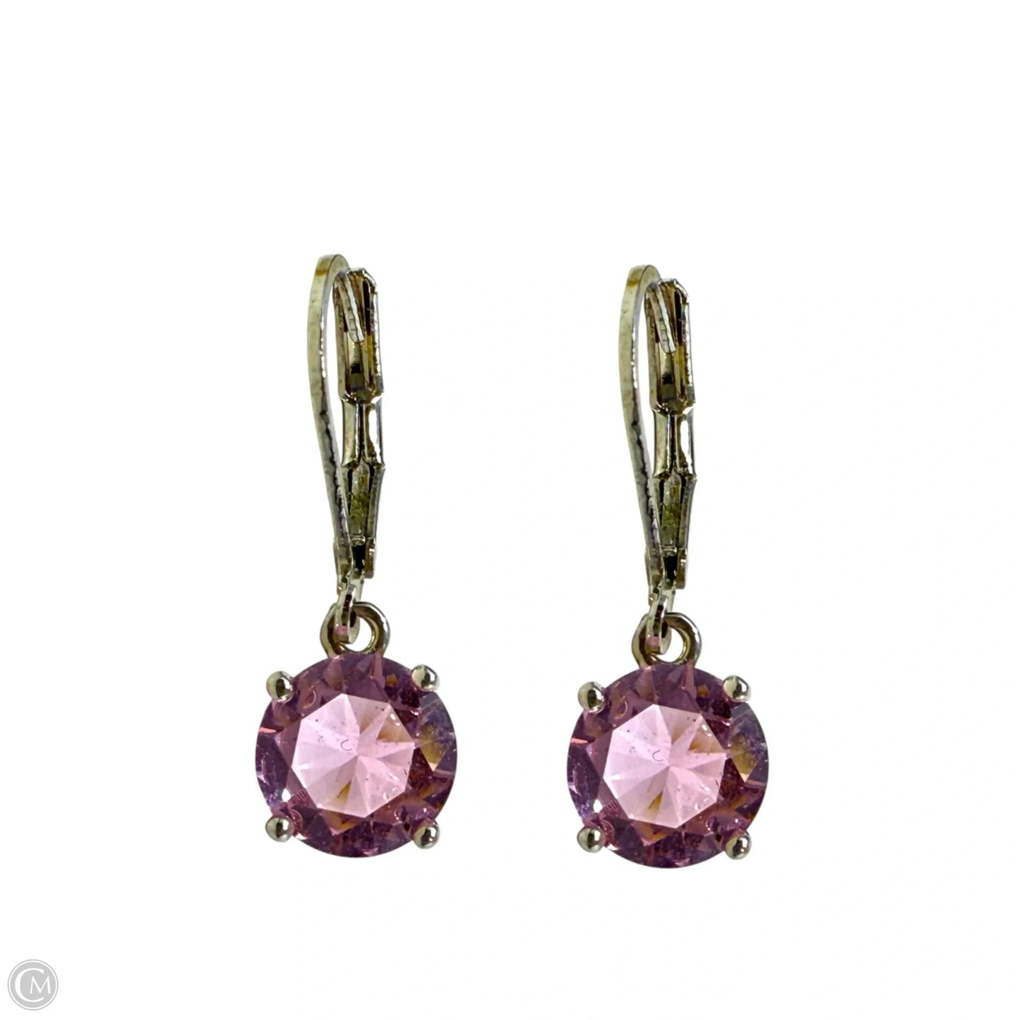 Sterling Silver & Pink CZ Solitaire Drop Earrings