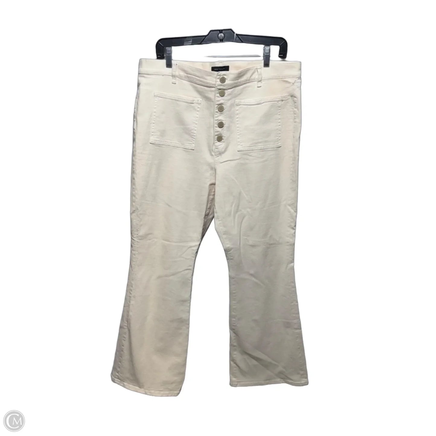 Jeans Flared By Ann Taylor In Cream Denim, Size: 16 Petite